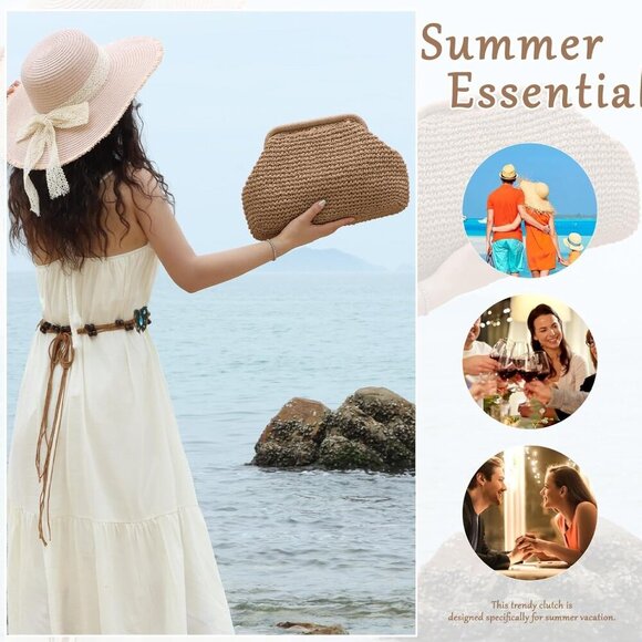 Dumpling Shape Wicker Handbag with Kiss Lock - Lightweight Summer Essential - Picture 5 of 7